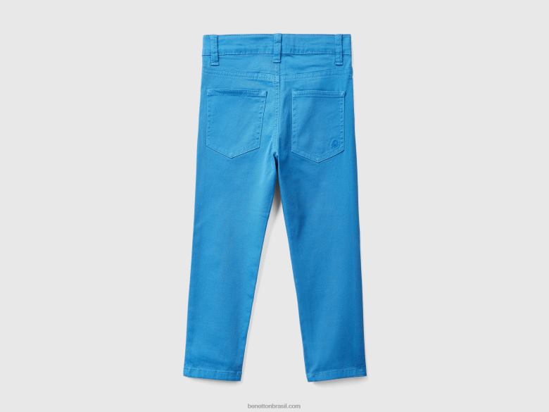crianças calça slim fit com cinco bolsos Benetton R8L4P2360 azul claro