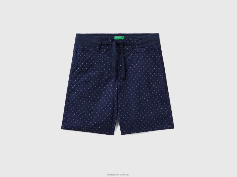 crianças shorts micro estampado com cordão Benetton R8L4P2387 azul