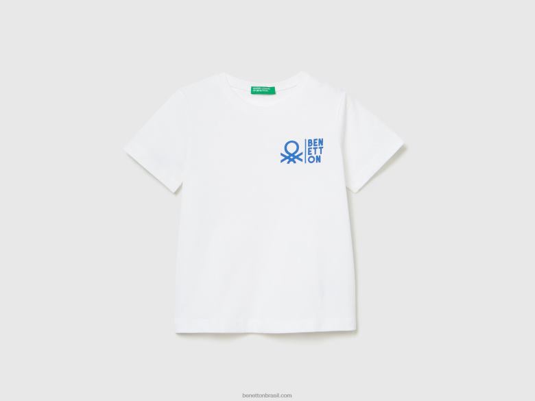 crianças T-shirt 100% algodão com logótipo Benetton R8L4P5030 branco