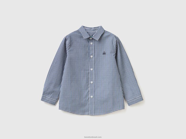 crianças camisa em algodão puro Benetton R8L4P2233 azul