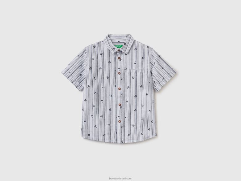 crianças camisa estampada em mescla de linho Benetton R8L4P2197 branco