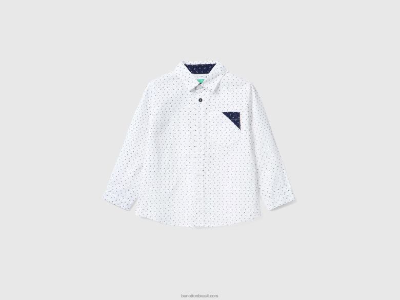 crianças camisa micro estampada com bolso Benetton R8L4P5031 branco