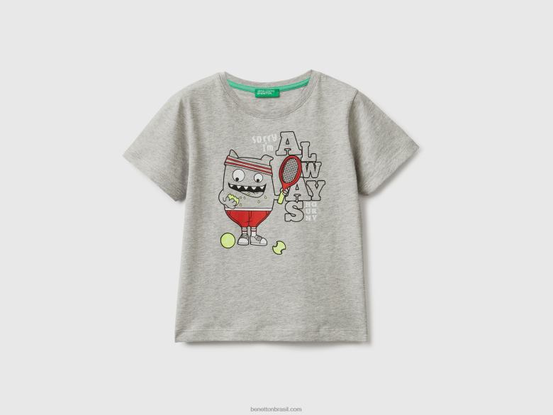 crianças camiseta com animal print Benetton R8L4P5028 cinza claro