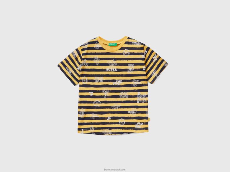 crianças camiseta estampada 100% algodão Benetton R8L4P2184 amarelo