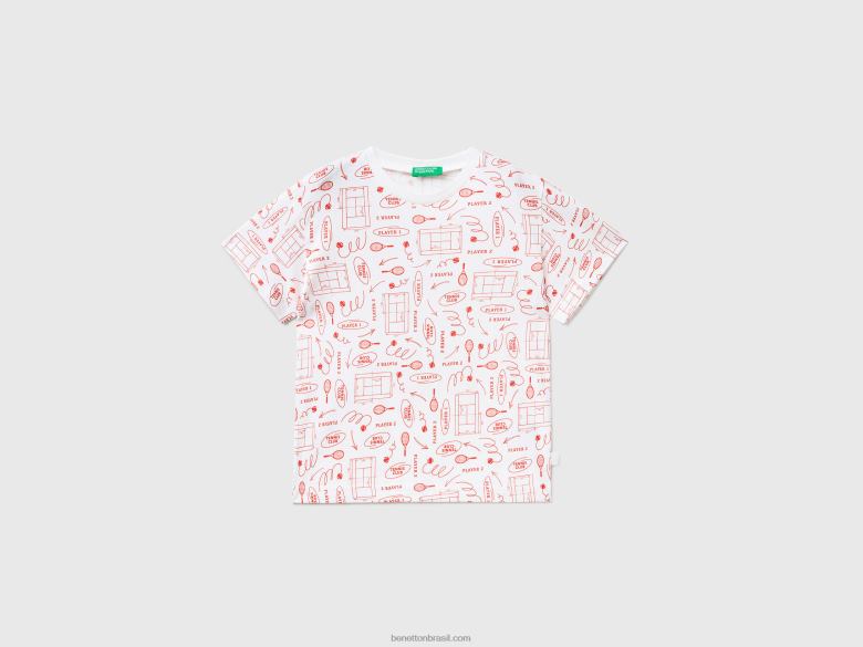 crianças camiseta estampada 100% algodão Benetton R8L4P5085 branco