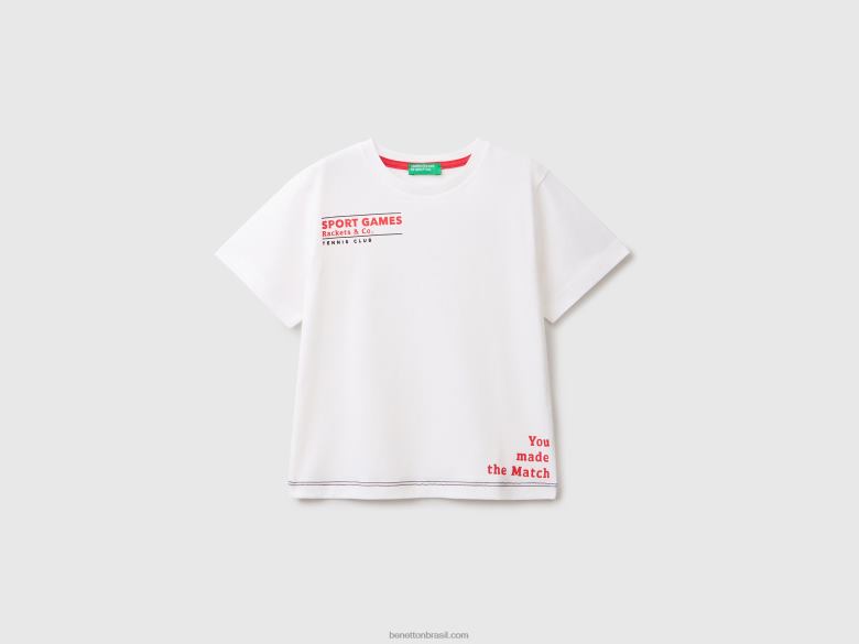 crianças camiseta gola careca com estampa Benetton R8L4P2134 branco