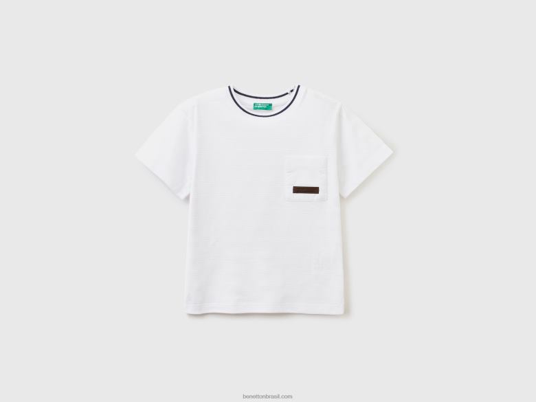 crianças camiseta jacquard com bolso Benetton R8L4P2124 branco