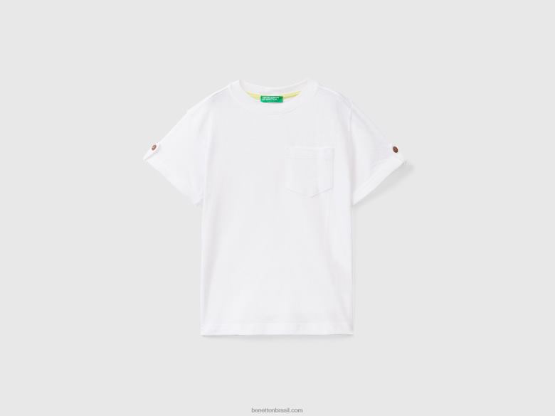 crianças camiseta linho com bolso Benetton R8L4P2173 branco