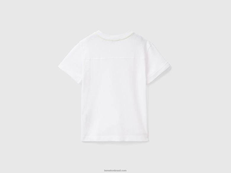 crianças camiseta linho com bolso Benetton R8L4P2173 branco