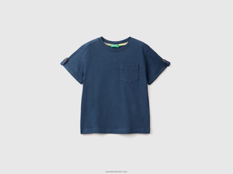crianças camiseta linho com bolso Benetton R8L4P2227 azul escuro