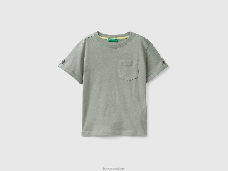 crianças camiseta linho com bolso Benetton R8L4P5044 verde