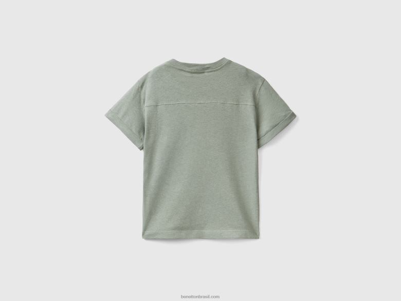 crianças camiseta linho com bolso Benetton R8L4P5044 verde