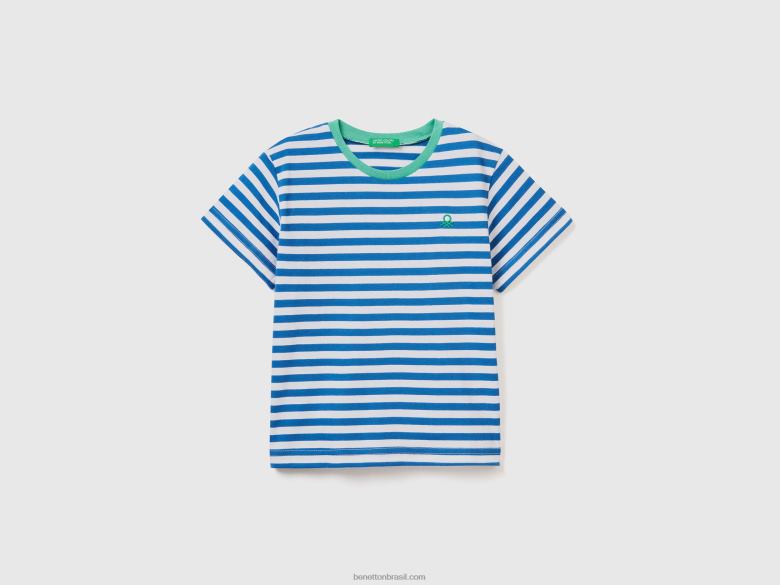 crianças camiseta listrada de algodão Benetton R8L4P2135 azul claro