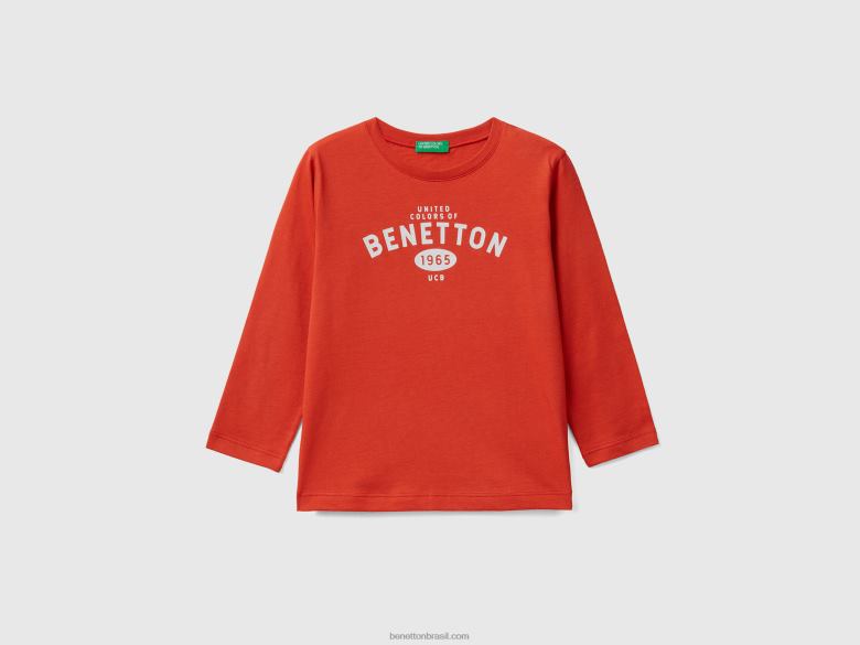 crianças camiseta manga longa com logo Benetton R8L4P2133 vermelho