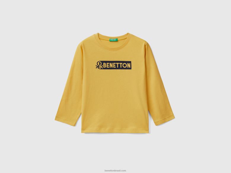 crianças camiseta manga longa com logo Benetton R8L4P5071 amarelo