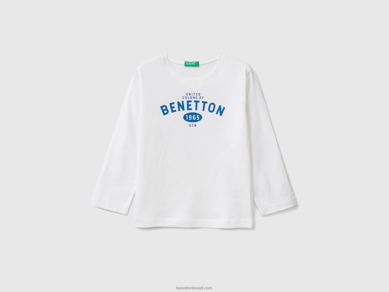 crianças camiseta manga longa com logo Benetton R8L4P5081 branco