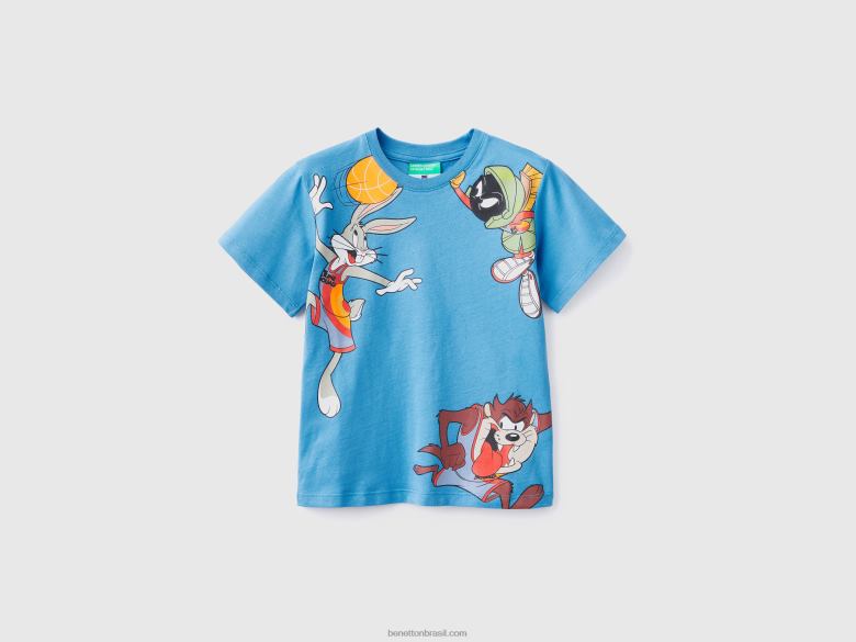 crianças camiseta space jam manga curta Benetton R8L4P2212 turquesa