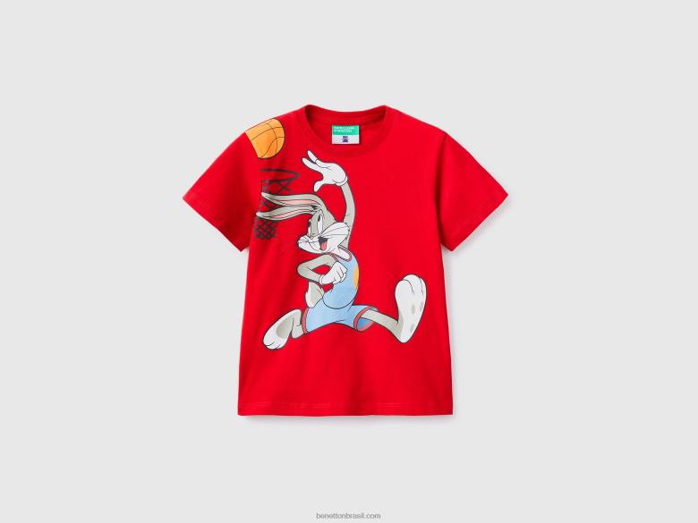 crianças camiseta space jam manga curta Benetton R8L4P2224 vermelho