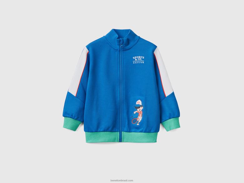 crianças sweatshirt em tecido técnico com fecho de correr Benetton R8L4P5105 azul claro