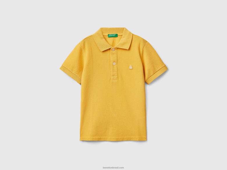 crianças polo de manga curta em algodão orgânico Benetton R8L4P2288 amarelo