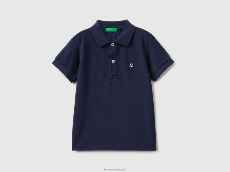 crianças polo de manga curta em algodão orgânico Benetton R8L4P5153 azul escuro