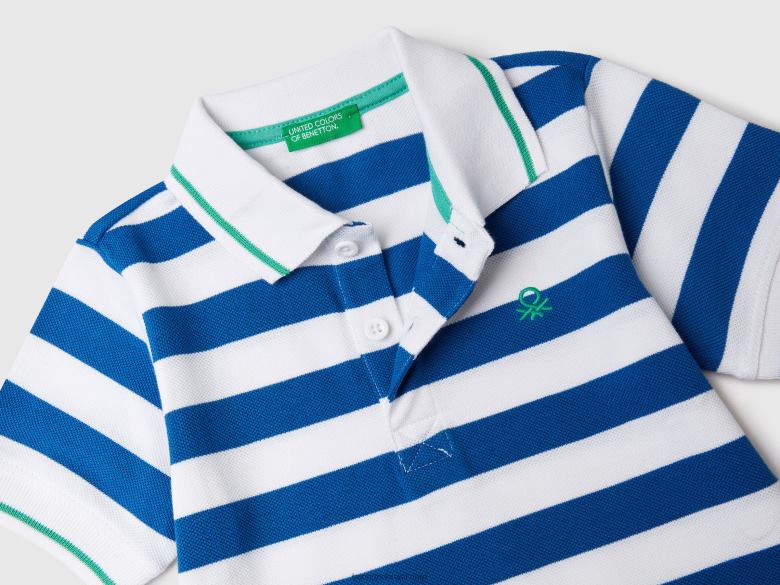 crianças polo manga curta com listras Benetton R8L4P5143 azul claro