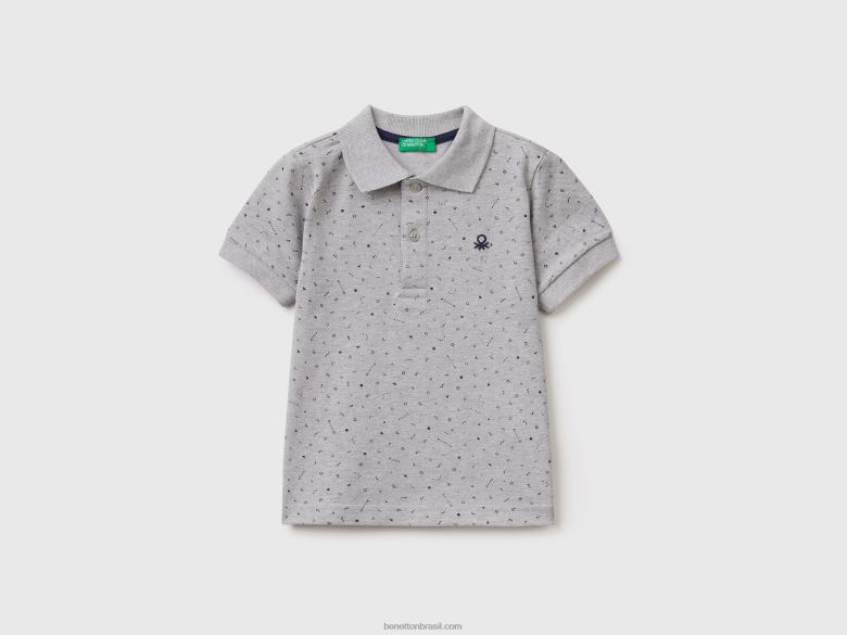 crianças polo slim fit micro estampado Benetton R8L4P2295 cinza claro