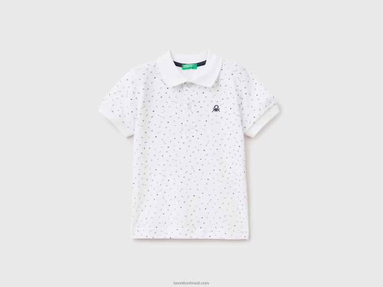 crianças polo slim fit micro estampado Benetton R8L4P2303 branco