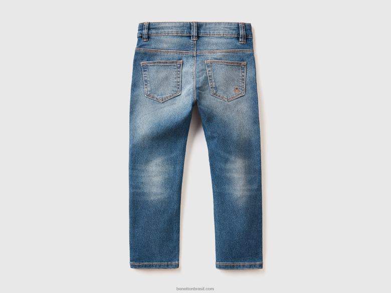 crianças jeans slim fit de cinco bolsos Benetton R8L4P5725 azul escuro