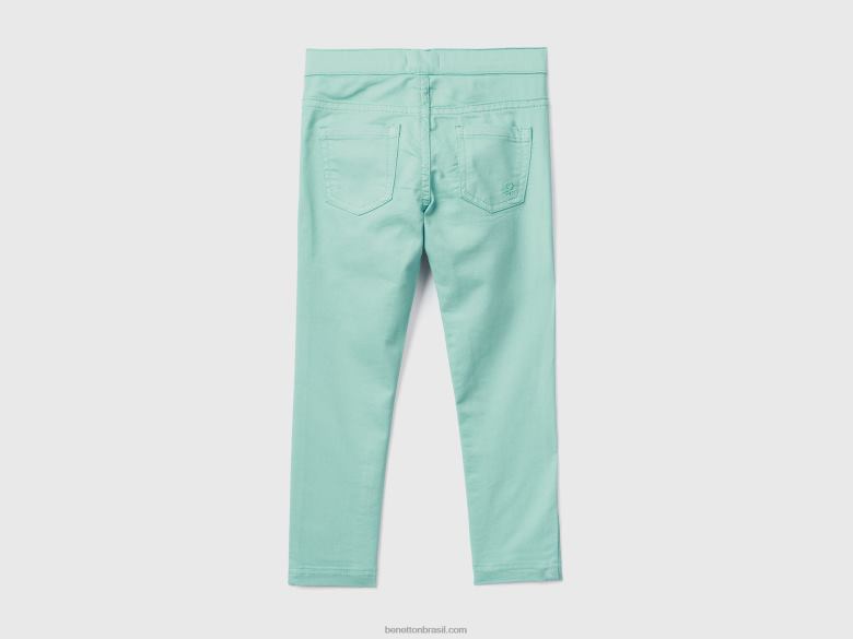 crianças jeggings em mistura de algodão elástico Benetton R8L4P3045 aqua