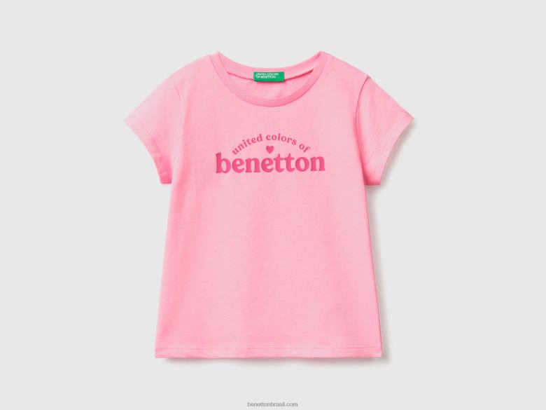 crianças T-shirt 100% algodão com logótipo Benetton R8L4P2888 rosa