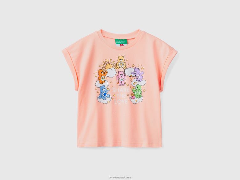 crianças camiseta com estampa de ursinhos carinhosos Benetton R8L4P2855 Rosa suave