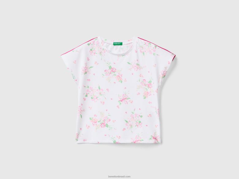 crianças camiseta com estampa floral Benetton R8L4P2853 branco
