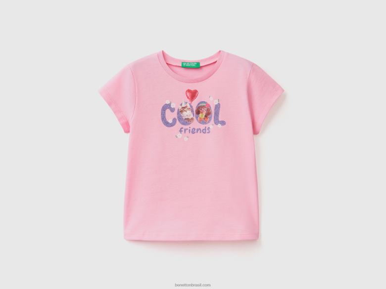 crianças camiseta com estampa fotográfica Benetton R8L4P2896 rosa