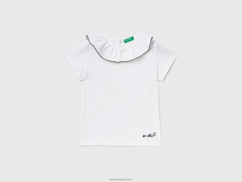 crianças camiseta com gola plissada Benetton R8L4P2894 branco