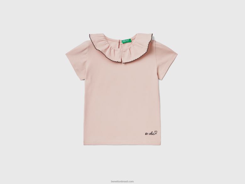 crianças camiseta com gola plissada Benetton R8L4P5563 Rosa suave