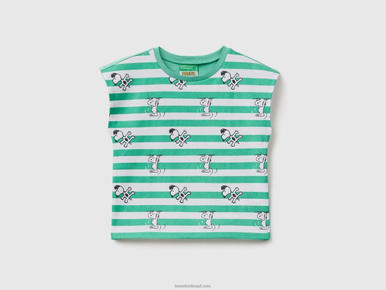 crianças camiseta listrada do snoopy Benetton R8L4P2886 verde