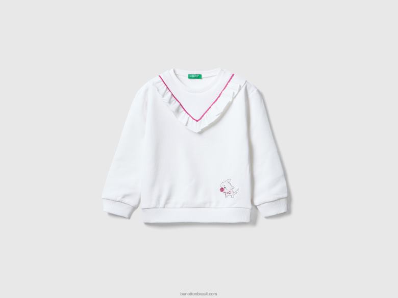 crianças moletom com babados e estampa Benetton R8L4P5617 branco