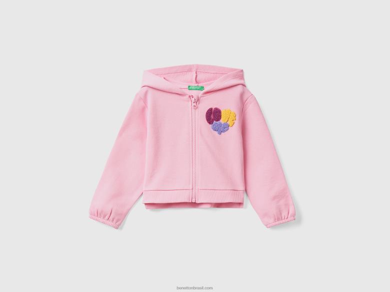 crianças moletom cropped com bordado Benetton R8L4P2916 rosa