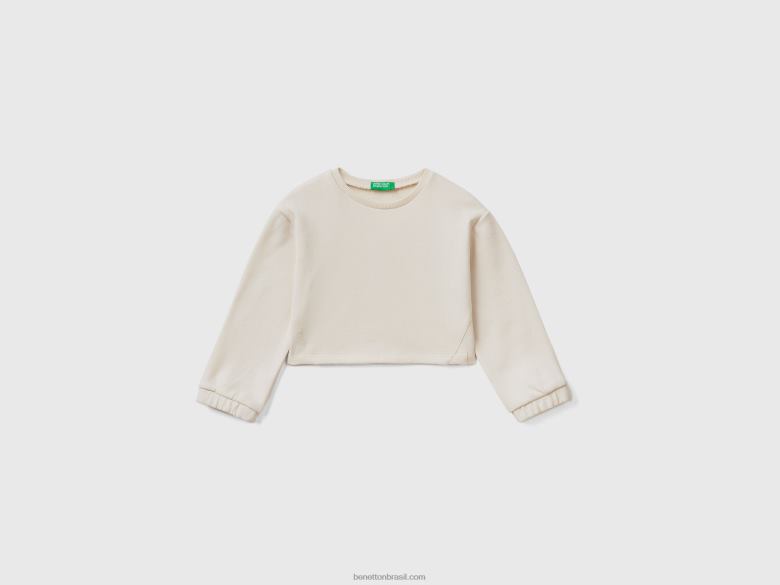 crianças moletom cropped em tecido reciclado Benetton R8L4P2913 branco cremoso