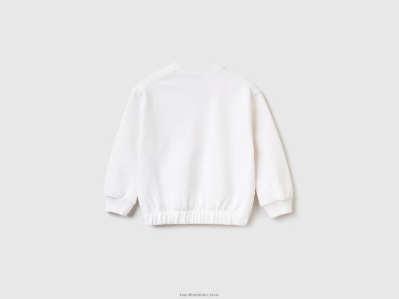 crianças moletom de amendoim com gola redonda Benetton R8L4P5621 branco