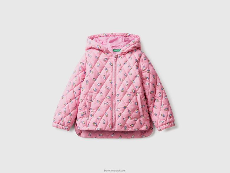 crianças jaqueta estampada com capuz Benetton R8L4P2833 rosa