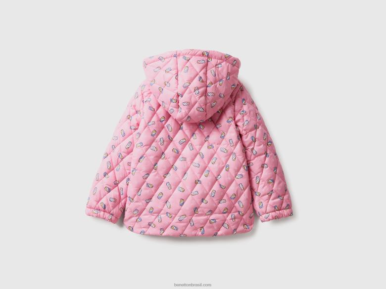 crianças jaqueta estampada com capuz Benetton R8L4P5532 rosa