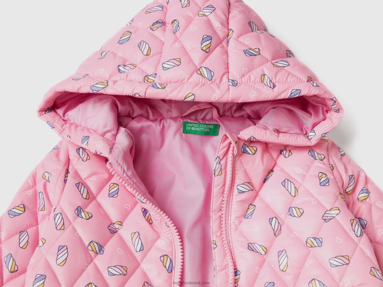 crianças jaqueta estampada com capuz Benetton R8L4P5532 rosa