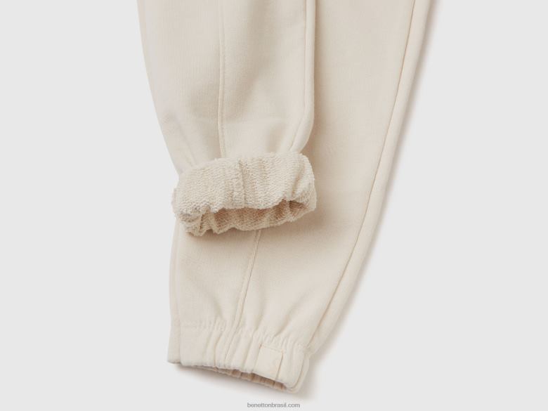 crianças jogger em tecido reciclado Benetton R8L4P3034 branco cremoso
