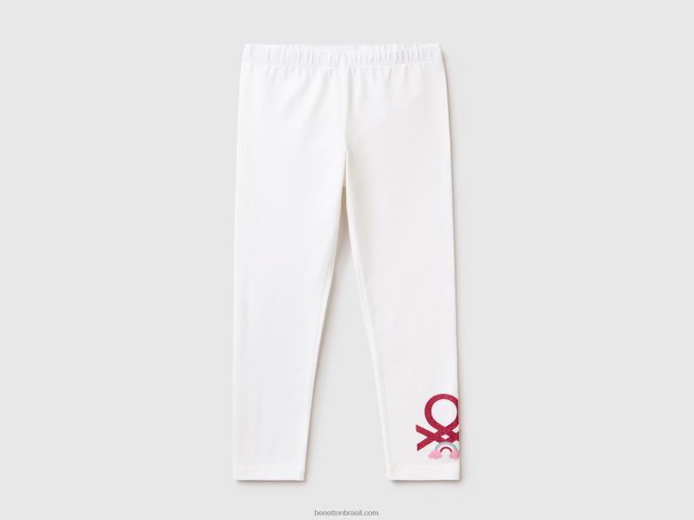 crianças legging com estampa de glitter Benetton R8L4P2968 branco
