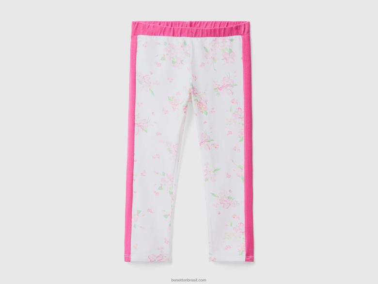 crianças legging com estampa floral Benetton R8L4P5669 branco