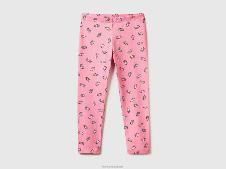 crianças leggings estampadas de algodão Benetton R8L4P2973 rosa