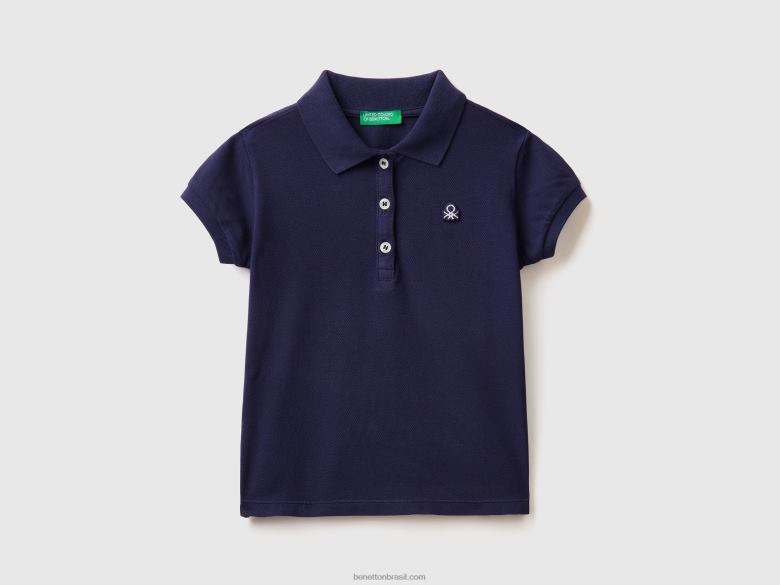 crianças polo regular fit em algodão orgânico Benetton R8L4P2891 azul escuro