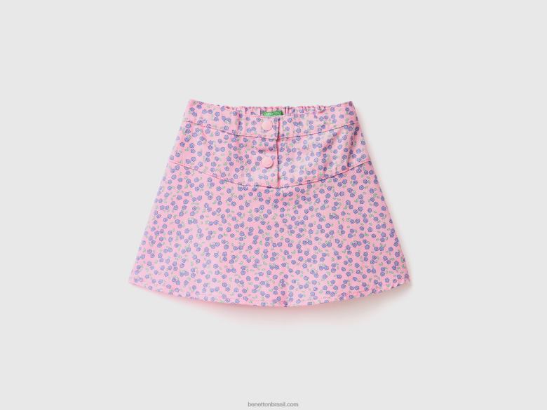 crianças minissaia floral Benetton R8L4P3049 rosa